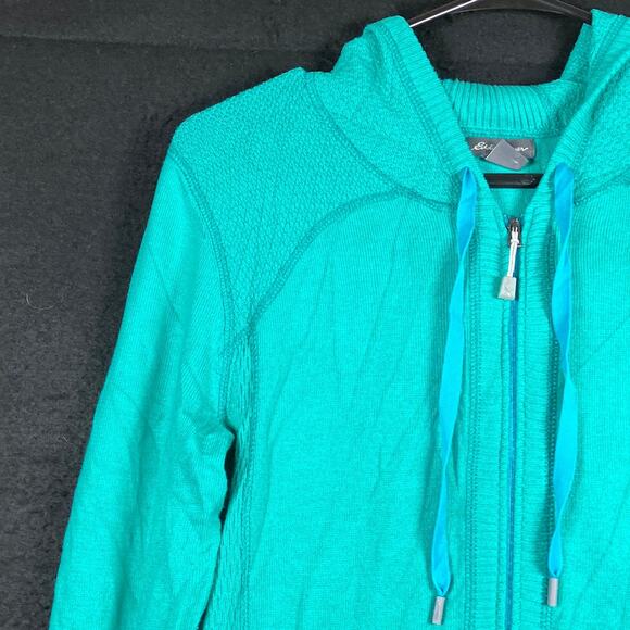 Eddie Bauer Womens Jacket Turquoise Full Zip Thumb Holes Hooded Stretch Small - Picture 4 of 12